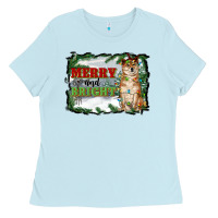 Baby Blue merry and bright shiba inu Ladies Tee - RanaPortraitStore