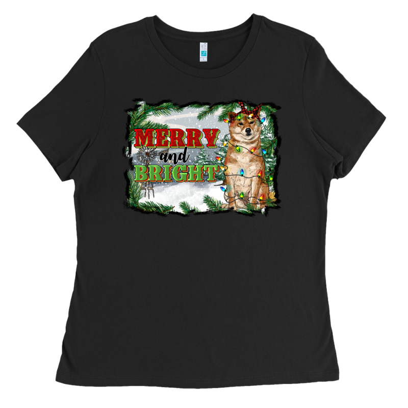 Merry And Bright Shiba Inu Ladies Tee by RanaPortraitStore | Teevron