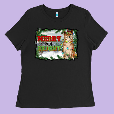 Merry And Bright Shiba Inu Ladies Tee Designed By Ranaportraitstore