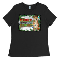 Black merry and bright shiba inu Ladies Tee - RanaPortraitStore