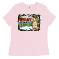 Bubblegum Pink merry and bright shiba inu Ladies Tee - RanaPortraitStore
