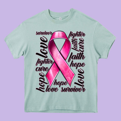 Breast Cancer Ribbon Hope Love Faith Heavy Core Tee Designed By Texasbilliewilder