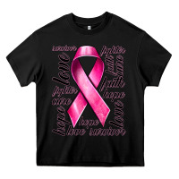 Black Breast Cancer Ribbon Hope Love Faith Heavy Core Tee - texasbilliewilder