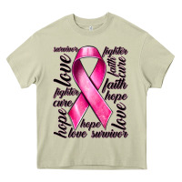 Mossy Breast Cancer Ribbon Hope Love Faith Heavy Core Tee - texasbilliewilder