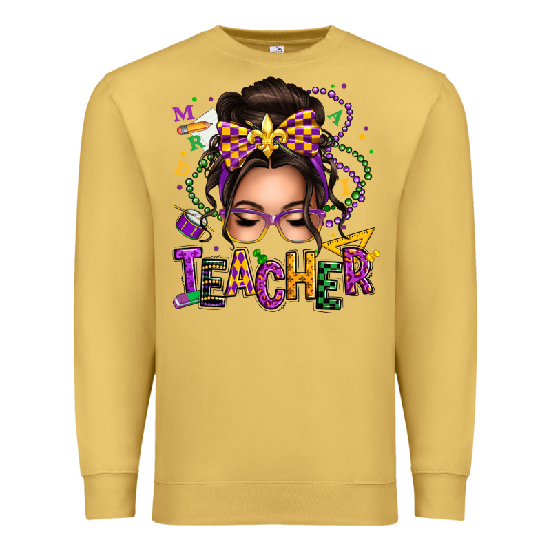 Mardi Gras Teacher Caucasian Messy Bun Premium Sweatshirt by texasbilliewilder | Teevron