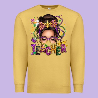 Mardi Gras Teacher Caucasian Messy Bun Premium Sweatshirt Designed By Texasbilliewilder