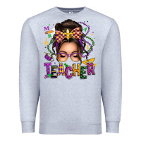 Heather Grey mardi gras teacher caucasian messy bun Premium Sweatshirt - texasbilliewilder