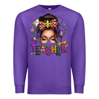 Purple mardi gras teacher caucasian messy bun Premium Sweatshirt - texasbilliewilder