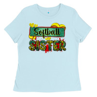 Baby Blue softball sister with leopard Ladies Tee - Zillion Design Studio