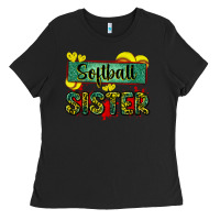Black softball sister with leopard Ladies Tee - Zillion Design Studio