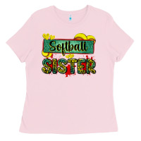 Bubblegum Pink softball sister with leopard Ladies Tee - Zillion Design Studio