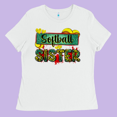Softball Sister With Leopard Ladies Tee Designed By Zillion Design Studio