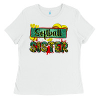 White softball sister with leopard Ladies Tee - Zillion Design Studio
