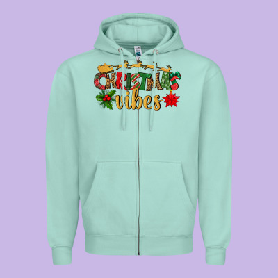Christmas Vibes Zipper Hoodie Designed By Bundleandbundleshop