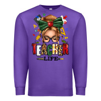 Purple teacher life blonde caucassian messy bun Premium Sweatshirt - texasbilliewilder