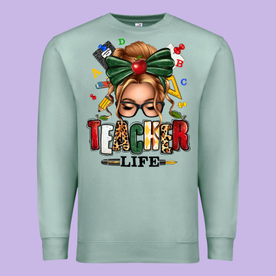 Teacher Life Blonde Caucassian Messy Bun Premium Sweatshirt Designed By Texasbilliewilder