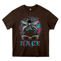 Chocolate Brown race life  messy bun Heavy Core Tee - BarkalooDesign