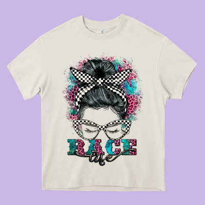 Race Life  Messy Bun Heavy Core Tee Designed By Barkaloodesign