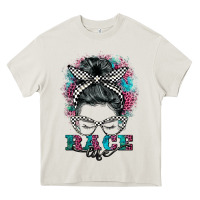 Cream race life  messy bun Heavy Core Tee - BarkalooDesign