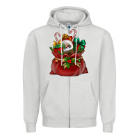 Dove Grey christmas santa claus bag Zipper Hoodie - BundleAndBundleShop