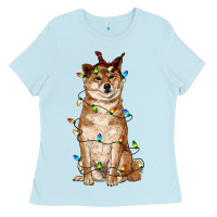 Baby Blue christmas lights shiba inu Ladies Tee - RanaPortraitStore