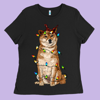 Christmas Lights Shiba Inu Ladies Tee Designed By Ranaportraitstore