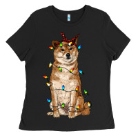 Black christmas lights shiba inu Ladies Tee - RanaPortraitStore