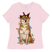 Bubblegum Pink christmas lights shiba inu Ladies Tee - RanaPortraitStore