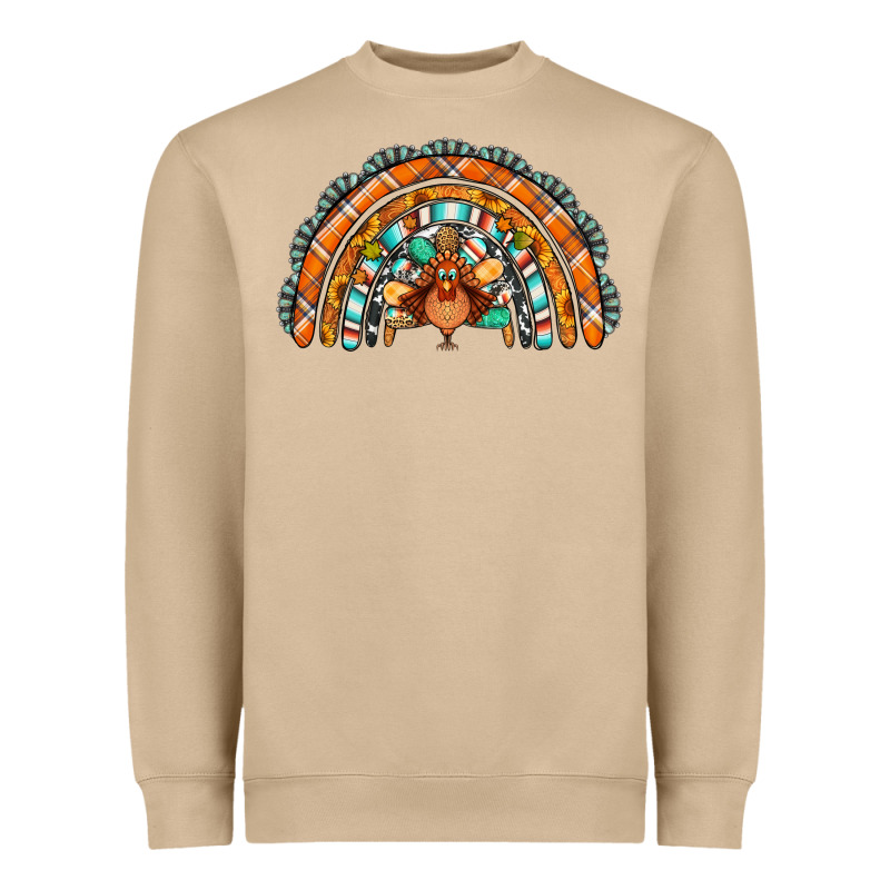 Turquoise Thanksgiving Turkey Rainbow Heavyweight Sweatshirt by Jasminsmagicworld | Teevron