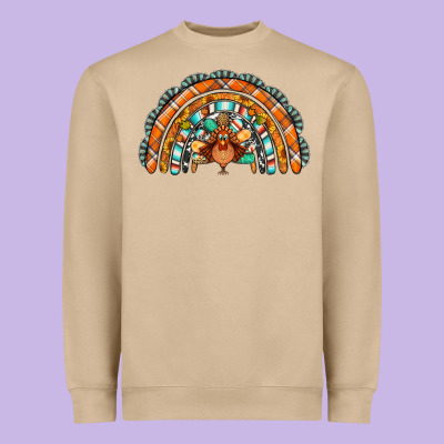 Turquoise Thanksgiving Turkey Rainbow Heavyweight Sweatshirt Designed By Jasminsmagicworld