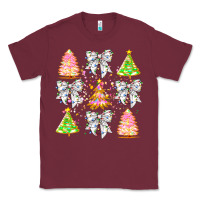 Burgundy Christmas Trees And Bow Classic Tee - CowhideDigitalArt