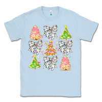 Dusty Blue Christmas Trees And Bow Classic Tee - CowhideDigitalArt
