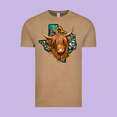 Texas Map Long Haired Shaggy Cow Vintage Tee Designed By Jasminsmagicworld
