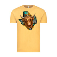 Vintage Mustard Texas map long haired shaggy cow Vintage Tee - Jasminsmagicworld