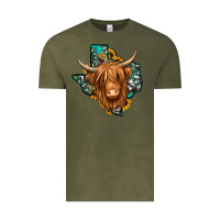 Vintage Olive Texas map long haired shaggy cow Vintage Tee - Jasminsmagicworld