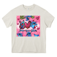 Cream peace love stitch Heavy Core Tee - Zillion Design Studio