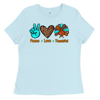 Baby Blue peace love thankful Ladies Tee - JahusDesignShop