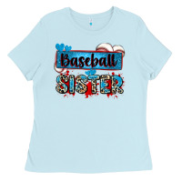 Baby Blue baseball sister with leopard Ladies Tee - Zillion Design Studio