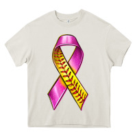 Cream Breast Cancer Ribbon Softball Heavy Core Tee - texasbilliewilder