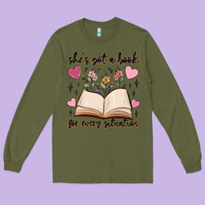 She's Got A Book For Every Situation Long Sleeve Tee Designed By Maliassmallbusiness