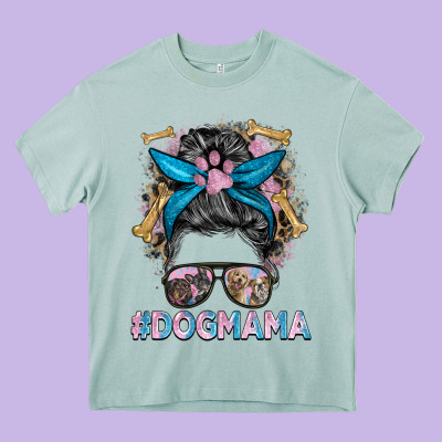 Dog Mama Messy Bun Heavy Core Tee Designed By Barkaloodesign