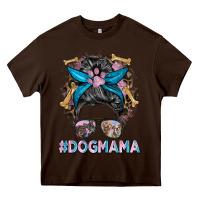 Chocolate Brown dog mama messy bun Heavy Core Tee - BarkalooDesign