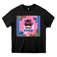 Black ohana stitch messy bun Heavy Core Tee - Zillion Design Studio
