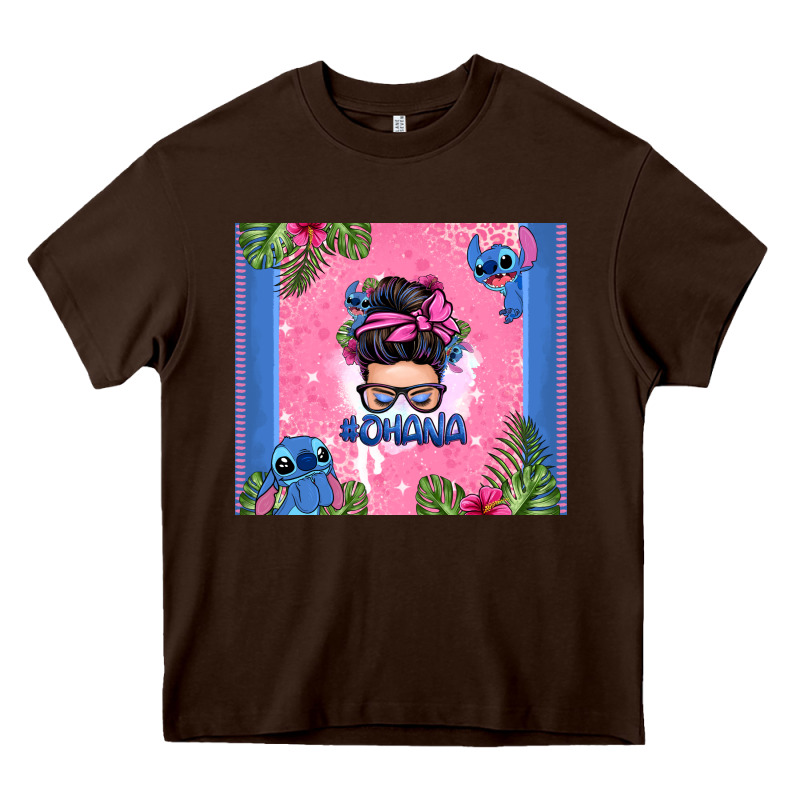 Ohana Stitch Messy Bun Heavy Core Tee by Zillion Design Studio | Teevron