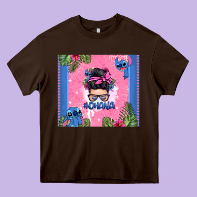 Ohana Stitch Messy Bun Heavy Core Tee Designed By Zillion Design Studio