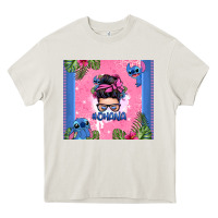 Cream ohana stitch messy bun Heavy Core Tee - Zillion Design Studio