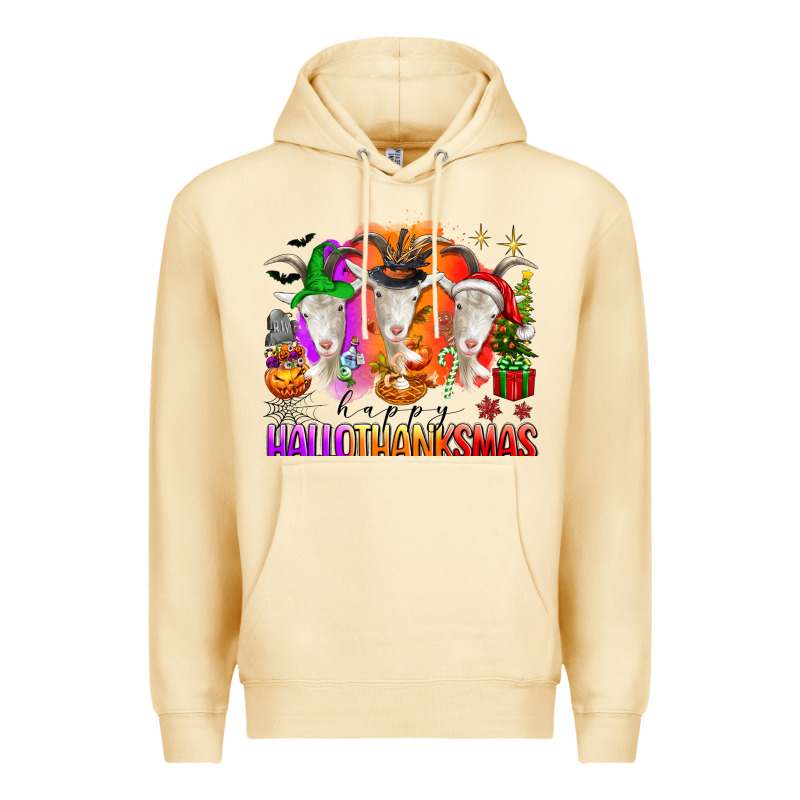 Happy Hallothanksmas Goats Premium Hoodie by texasbilliewilder | Teevron