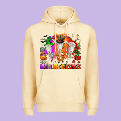 Happy Hallothanksmas Goats Premium Hoodie Designed By Texasbilliewilder