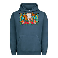 Pigment Midnight Navy Mom Cow Flowers Urban Hoodie - CowCowDesign