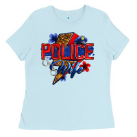 Baby Blue police wife with lightning bolt Ladies Tee - Zillion Design Studio